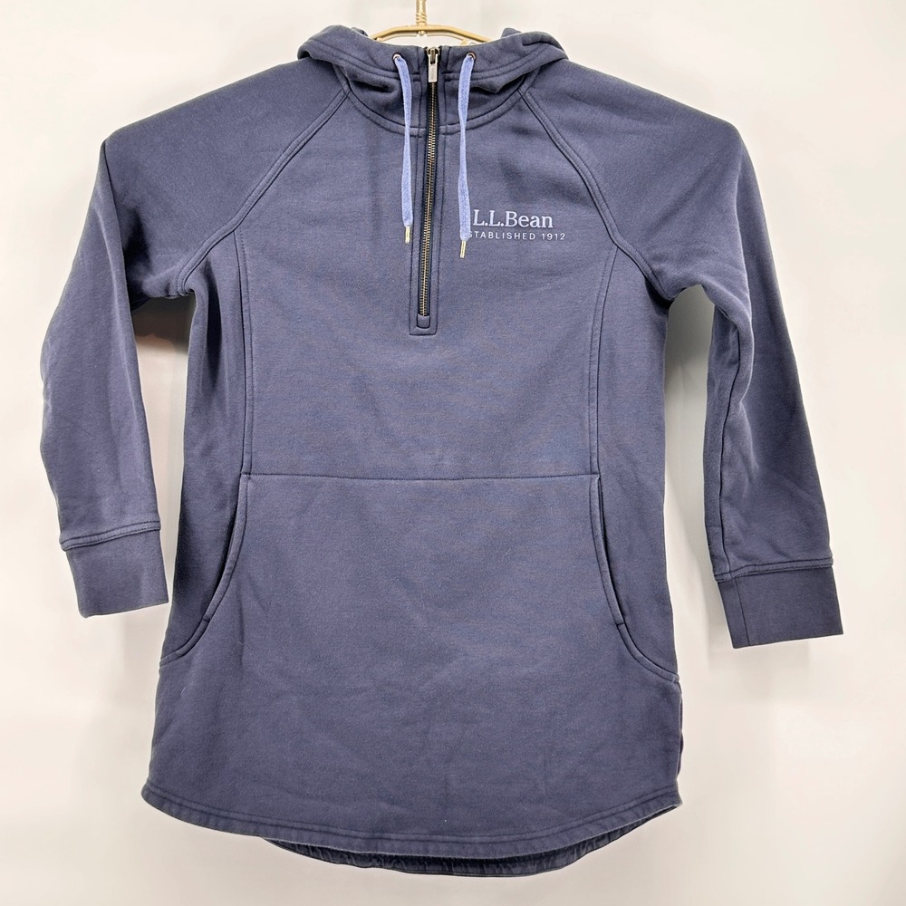 L.L.Bean Womens Size S Blue Fleece Lined Hooded Sweatshirt Navy Blue - Picture 2 of 9